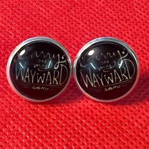 Carry on My Wayward Son Supernatural Post Earrings Silver Tone